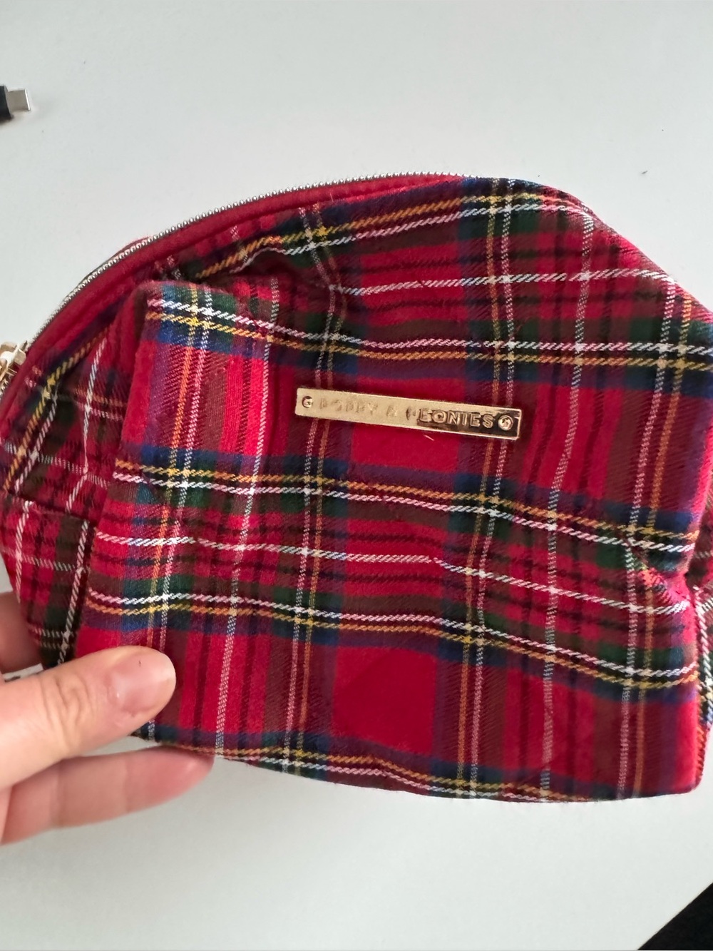 Poppy & Peonies Red Tartan Cosmetic Pouch